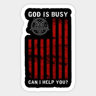 God Is Busy Can I Help You? - Satanic Baphomet Pentagram Sticker